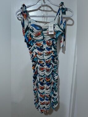 BeBe Women's Ruched Floral Tie Strap Bodycon Party Dress, size S